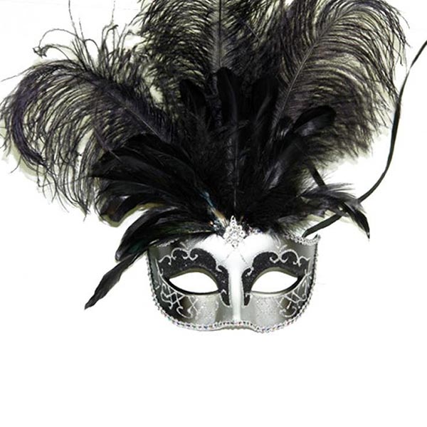 KBW Perie Feather Masquerade Mask color black and silver