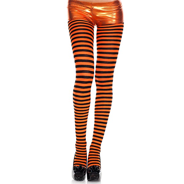 Music Legs Nylon Opaque Striped Tights one size color black and neon orange