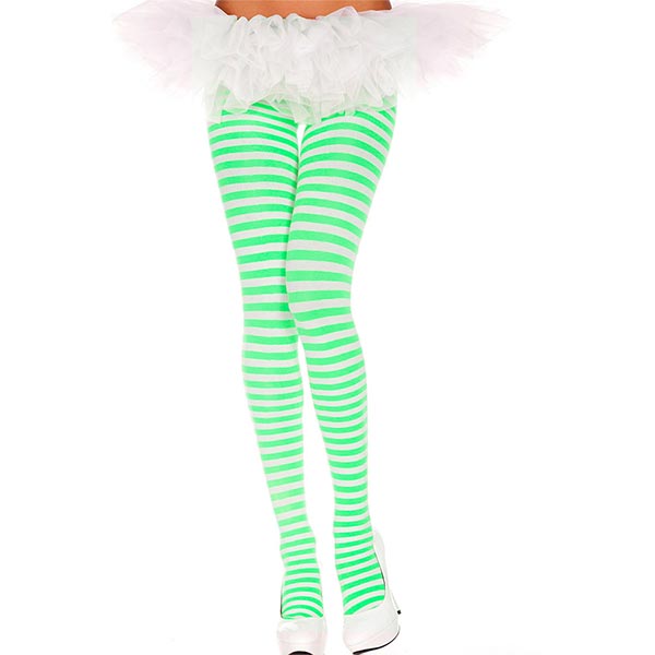 Music Legs Nylon Opaque Striped Tights one size color white and kelly green