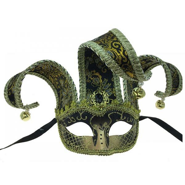 KBW Chester Half Jester Masquerade Mask - Black / Gold