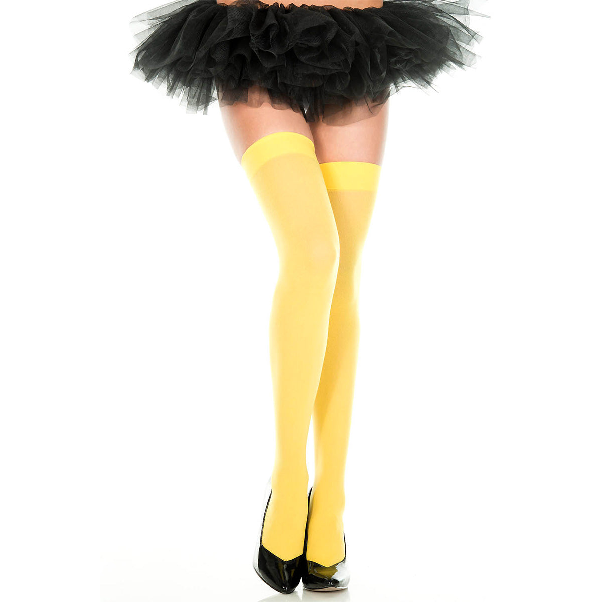Music Legs Opaque Nylon Thigh Highs Yellow