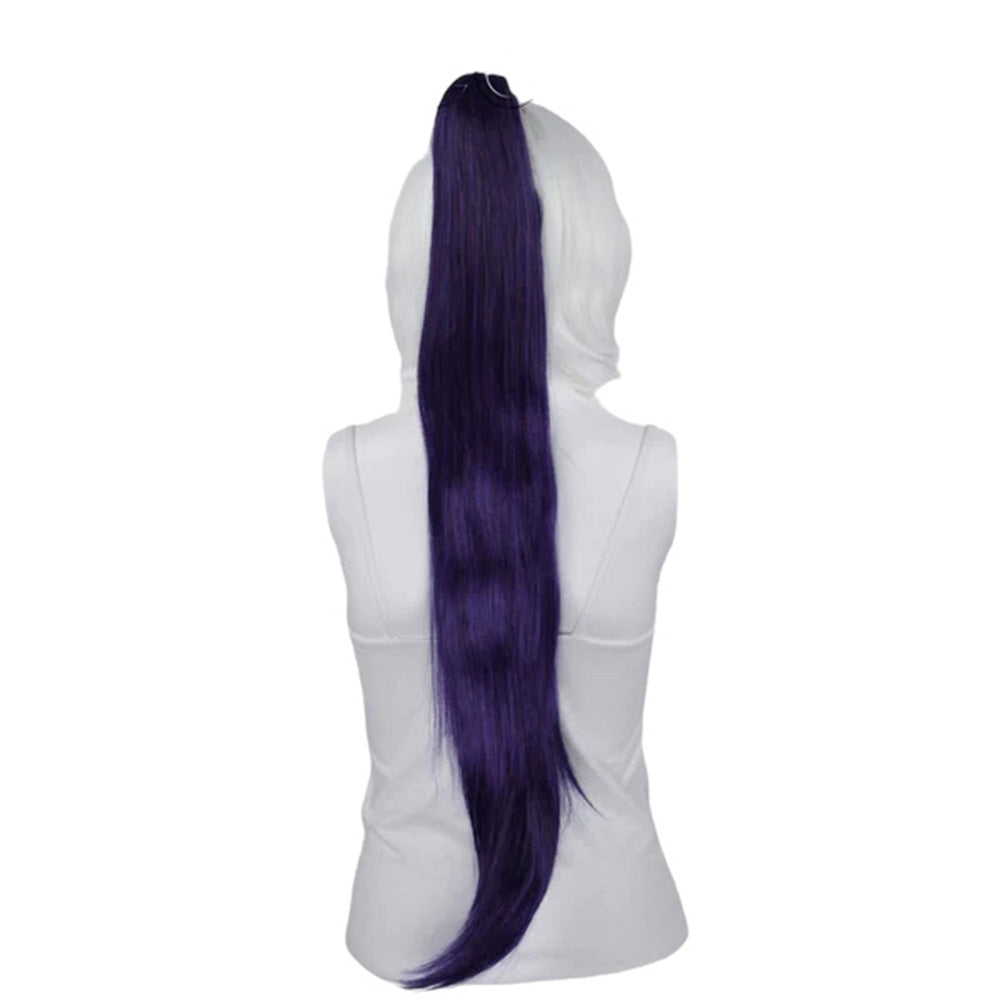 Epic Cosplay 35 Inch Straight Ponytail Clipon Purple Black Fusion Back View