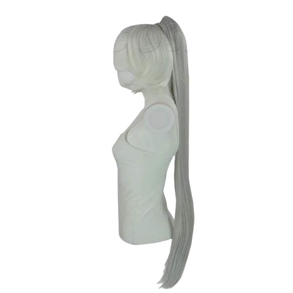 Epic Cosplay 35 Inch Straight Ponytail Clipon Silvery Grey Side View