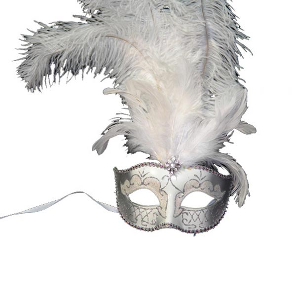 KBW Perie Feather Masquerade Mask color white and silver