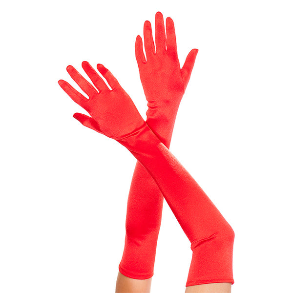 Music Legs Extra Long Satin Gloves color red