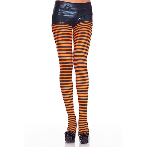 Music Legs Nylon Opaque Striped Tights one size color black and orange