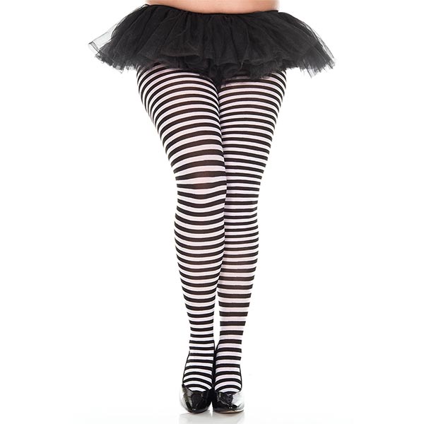 Music Legs Nylon Opaque Striped Tights plus size color black and white