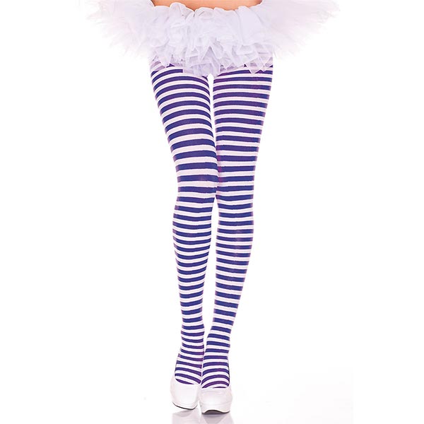 Music Legs Nylon Opaque Striped Tights one size color white and purple