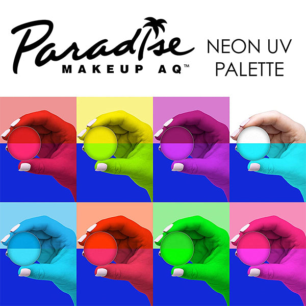 Mehron Paradise Makeup AQ Neon UV Glow 8 Color Palette Swatch