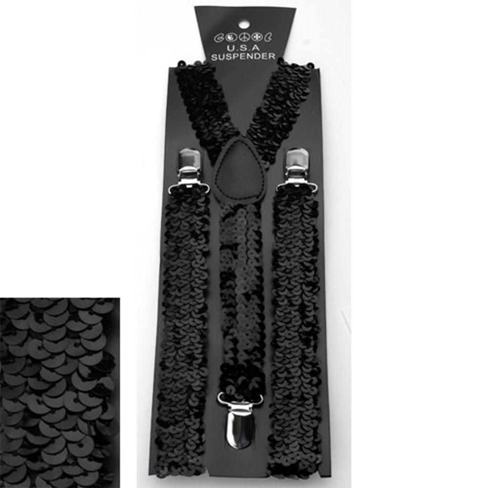 Punk Fashion Suspenders Black Sequin