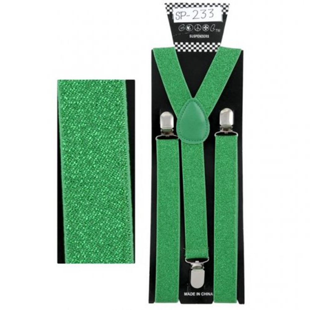 Punk Fashion Suspenders Green Glitter