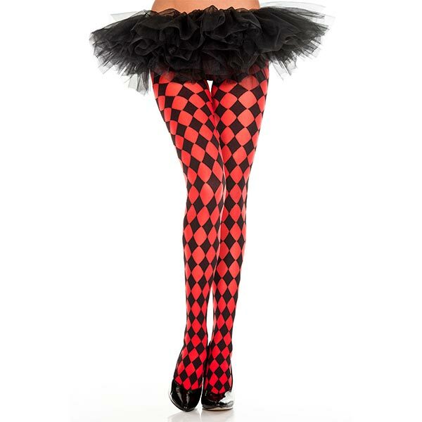Music Legs Harlequin Opaque Pantyhose color red and black