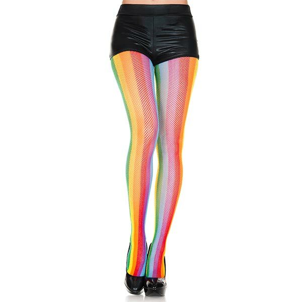 Music Legs Rainbow Striped Fishnet Pantyhose
