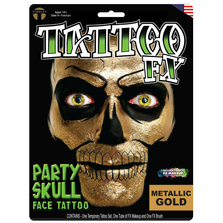 Tinsley Transfers Gold Foil Skull Face Tattoo