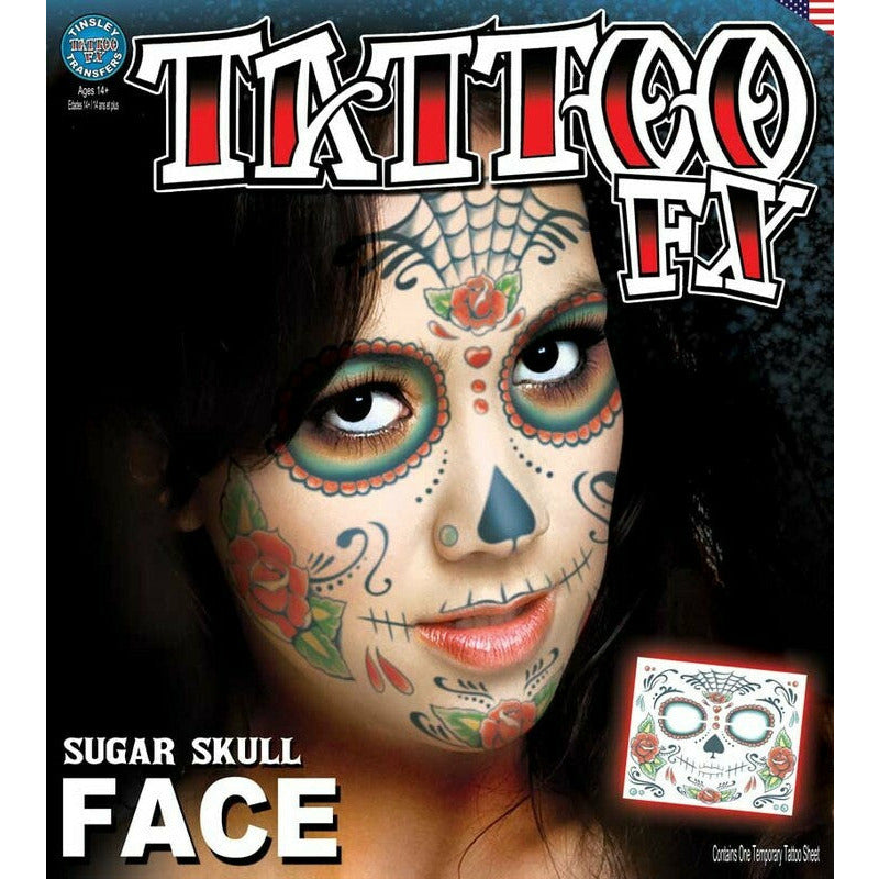 Tinsley Transfer Sugar Skull Full Face Temporary Tattoo