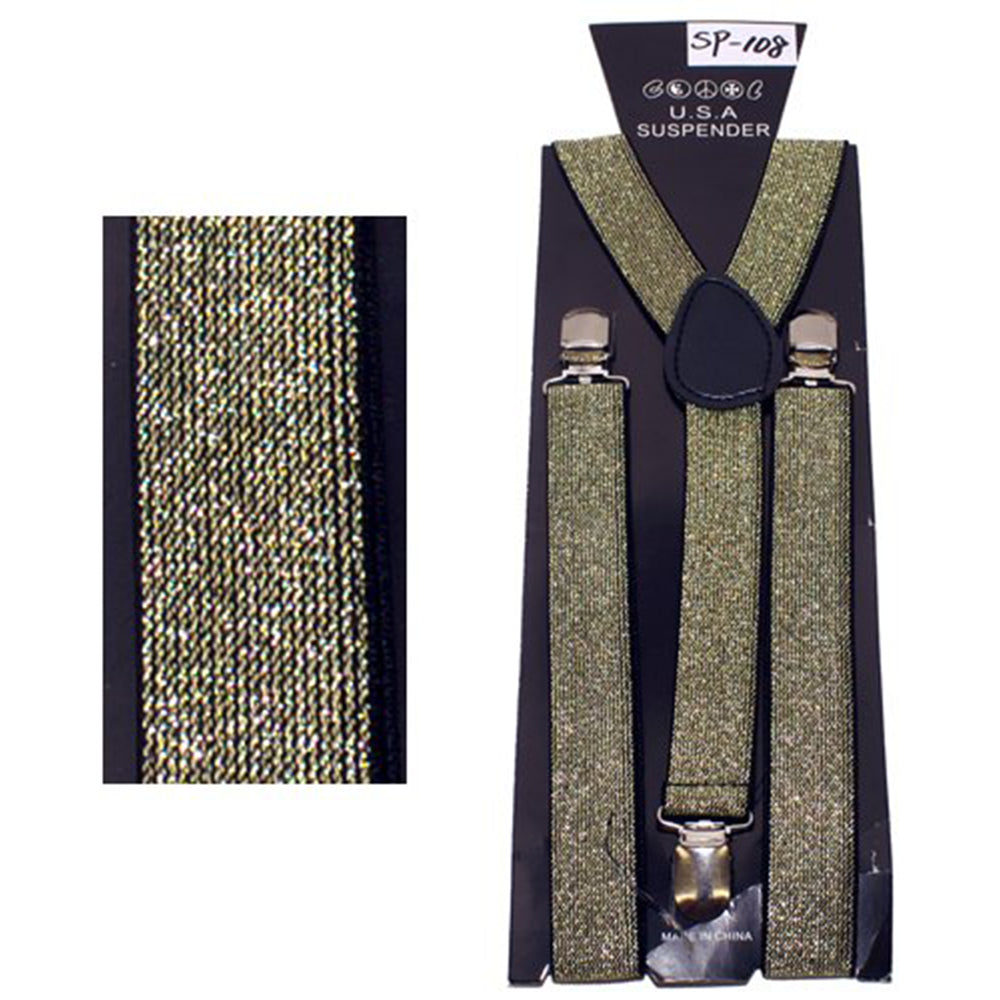 Punk Fashion Suspenders Black & Gold Glitter